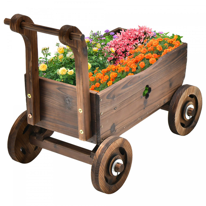 Jardiniere En Bois En Forme De Brouette, Chariot Decoratif Avec Roues, Poignees, Trou De Drainage, Support De Pot De Fleurs Roulant, Pot De Fleurs Rustique, Interieur Et Exterieur, Jardin, Terrasse, Balcon,