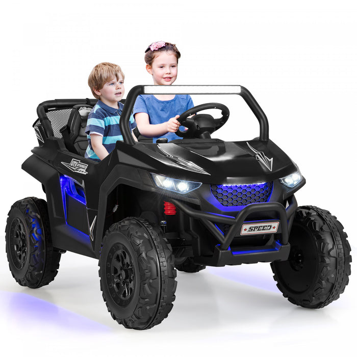 Voiture Electrique 12v Pour Enfant, 2 Modes De Conduite, Avec Telecommande Effets Sonores Lumineux, Vehicule Tout Terrain Avec 2 Sieges Pour Enfant 3-8 Ans, Charge 59kg, 118x74x71cm, Noir/rose