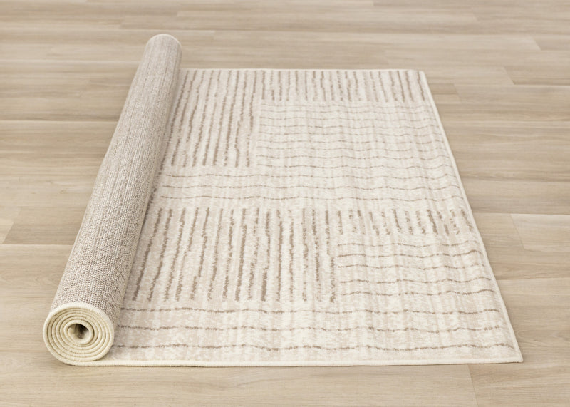 Tapis Florence Brown Cream a motif geometrique a lignes lineaires, 5'3\" x 7'4\"