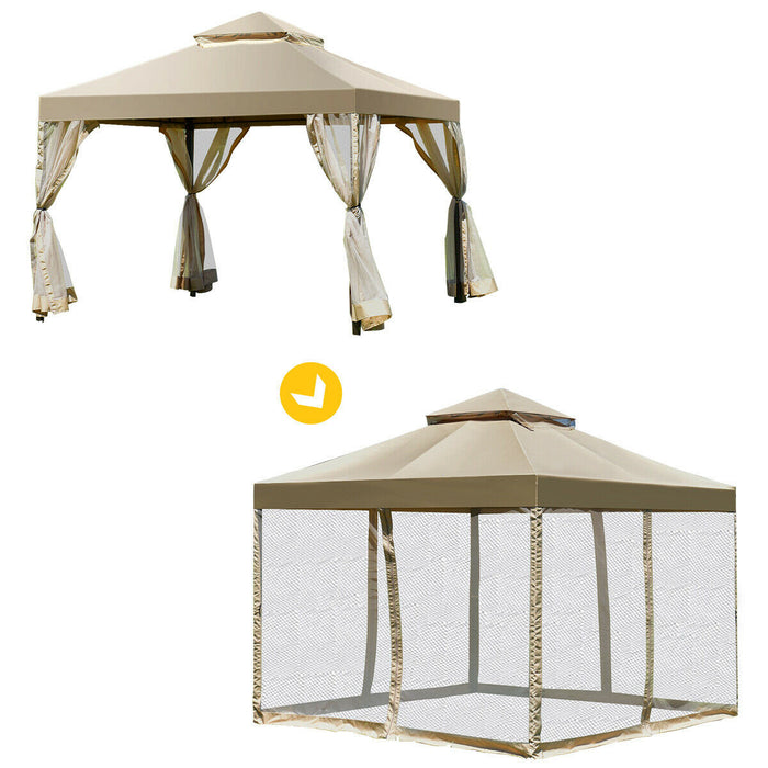 Costway 2-tier 10’x10’ Gazebo Abri Auvent Tente Patio Jardin Structure Sans Vis Brun