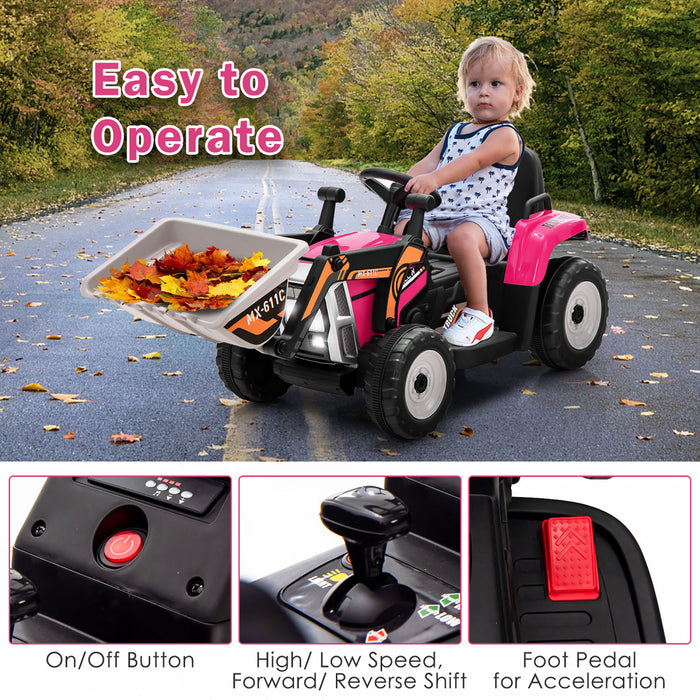 Costway Kids Ride On Excavator Digger 12v Electric Tractor Rc W / Excavation Bucket Rose