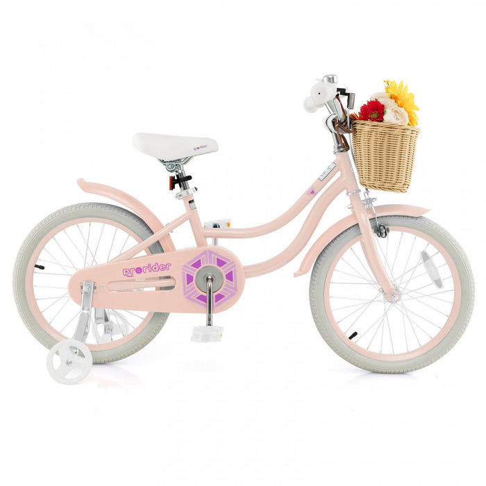 Costway 18\" Velo Enfant Avec Roues D'entrainement Reglable Guidon Siege Frein A Main Rose