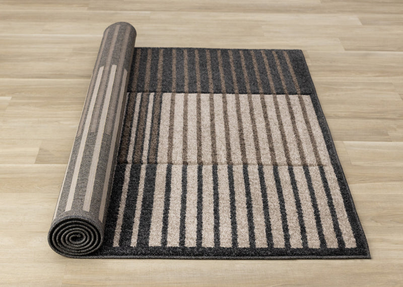 Tapis Maverick beige, brun et noir a rayures, 7'10\" x 10'6\"