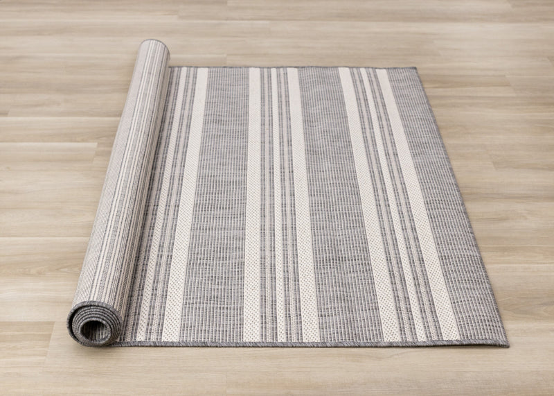 Tapis Jackson a rayures creme taupe, 6'7\" x 9'6\"