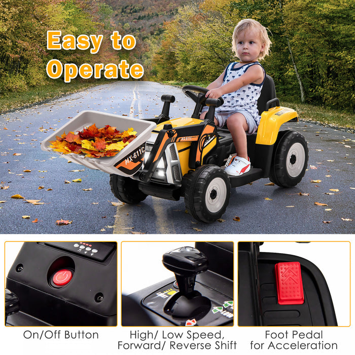 Costway Enfants Montent Sur Excavateur 12v Tracteur Electrique Rc W / Seau De Creusement Jaune