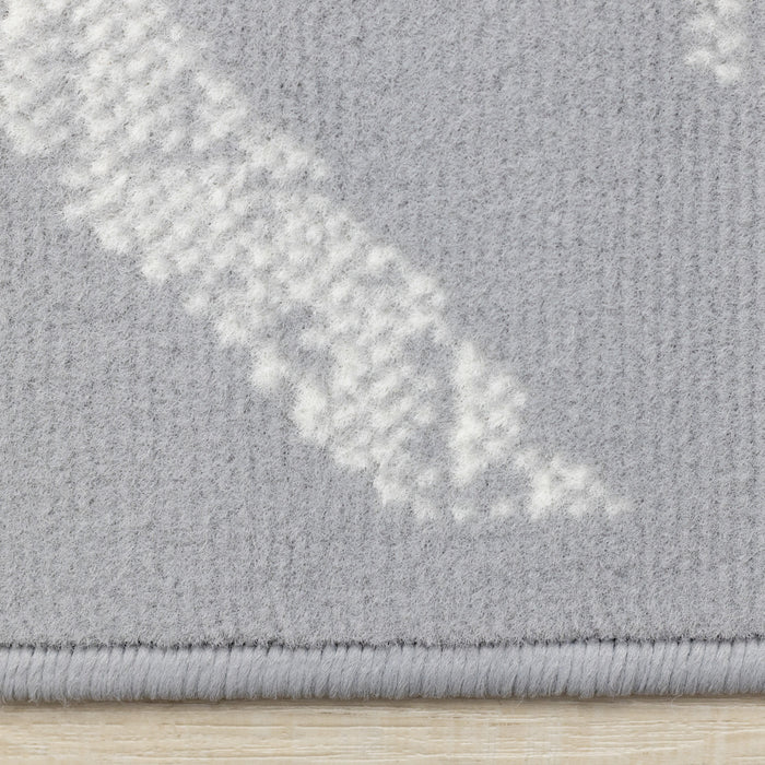 Carpette Forte grise et blanche à motif de rayures modernes - 7 pi 9 po x 10 pi 6 po