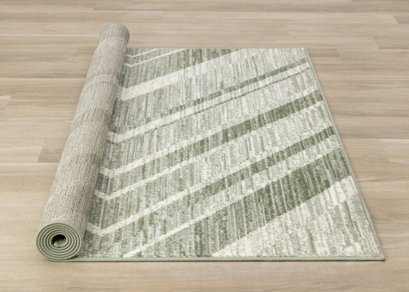 Tapis Florence vert et blanc a motif chevron vieilli, 6'7\" x 9'6\"