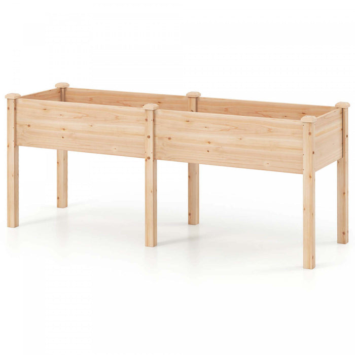 Costway Souleve Lit De Jardin Eleve Boite De Planteur De Bois D'sapin Avec 2 Grandes Zones De Plantation Beige