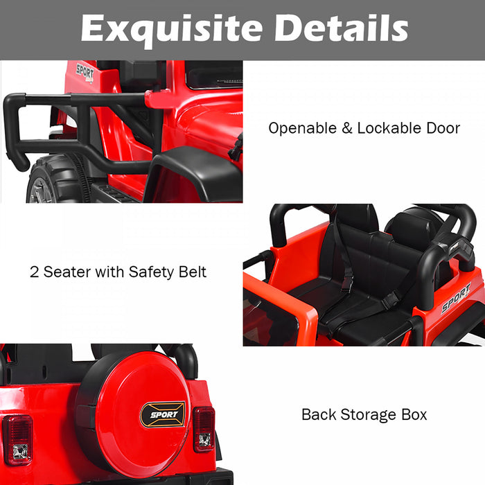 Voiture Pour Enfants 2 Places 12v, Pick-up Telecommande Avec Compartiment De Rangement, Coloris Rouge