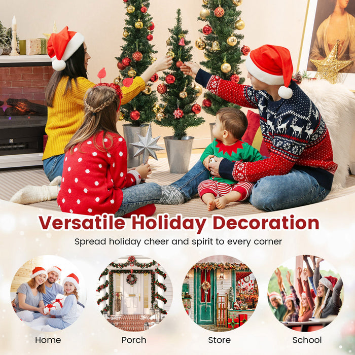 Lot De 3 Sapins De Noel Artificiels 90-120-150 Cm, Arbres En Crayon Fin, 120-140-160 Pointes De Branches, Bases Metalliques Avec Ciment, Arbres D'entree En Pot, Decoration De Noel Interieure
