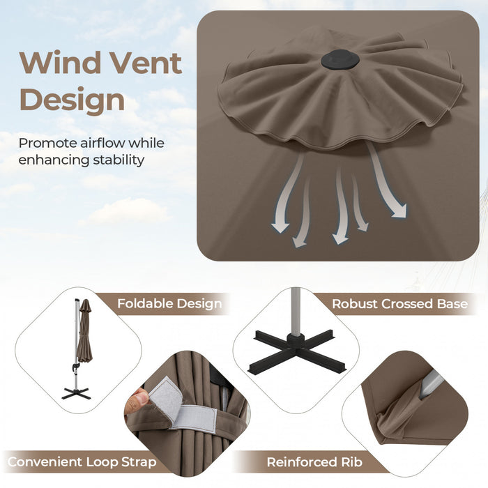 Costway Parasol d'exterieur rond a bras articule 11 pieds, avec rotation a 360° Marron