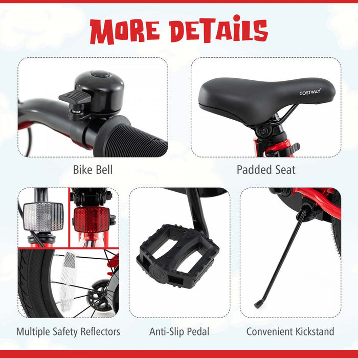 Costway 18\" Led Eclaire Velo Pour Enfants Avec Siege Reglable Coaster Frein Roues D'entrainement Rouge