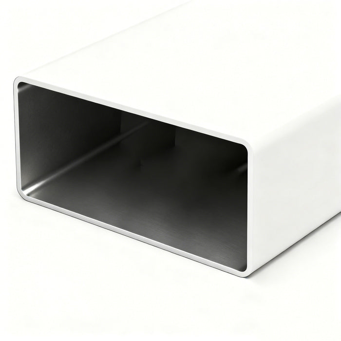 Table basse moderne rectangulaire en verre trempe transparent Liam, avec pieds blancs