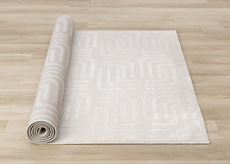 Tapis a motifs de treillis orientaux creme beige Leonardo, 5'3\" x 7'7\"