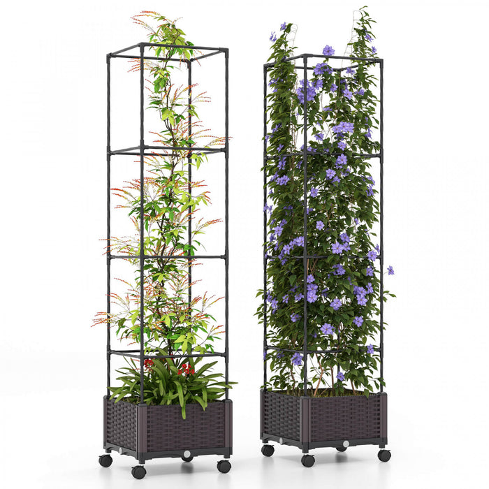 Costway 2 Pcs 67\" Planter Souleve Lit De Jardin Avec Planter Box & Trellis Hauteur Reglable