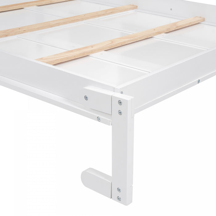 Lit Escamotable Double Jocelyn Gain De Place Avec Etageres, Blanc