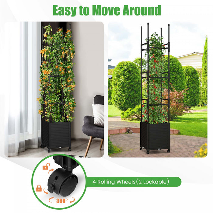 Costway 2 Pcs Lit De Jardin Eleve Avec Trellis Et Roues Boite A Planteur Auto-arrosant Avec 3 Hauteurs
