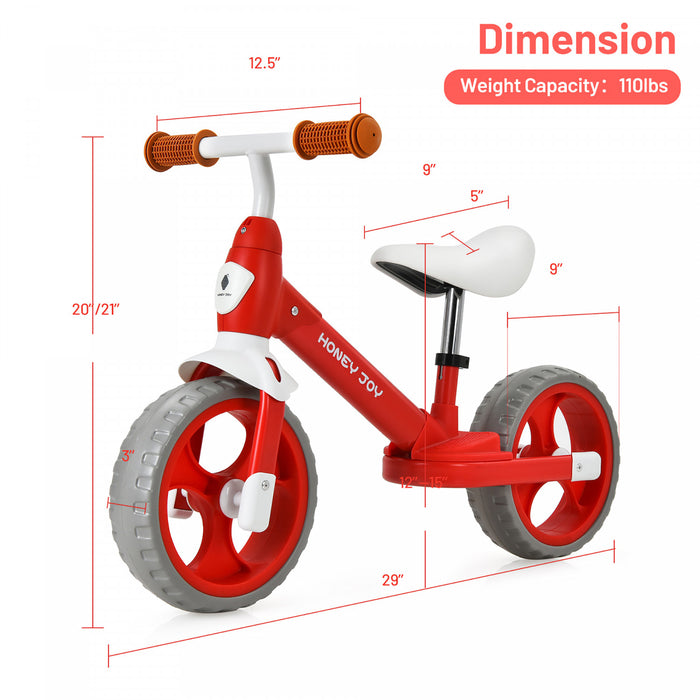 Honey Joy Kids Balance Bike Toddler Training Bike W / Feetrests Pour 2-5 Ans Rouge