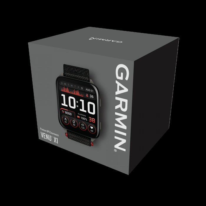 Montre intelligente Garmin Venu X1 noire grande - Accessoire de fitness, lentille en saphir AMOLED, cartes de golf, entraineur Garmin, score d'endurance, navigation TopoActive