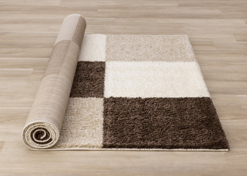 Tapis Fairmont a carreaux brun beige blanc, 5'3\" x 7'7\"