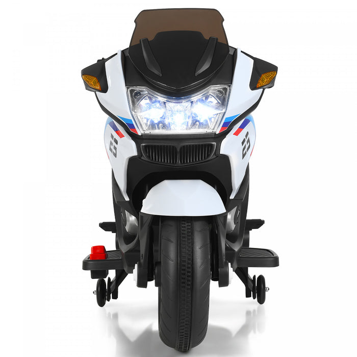 Moto Electrique 12v Pour Enfants Avec Roues D'entrainement Et Eclairage, Blanc