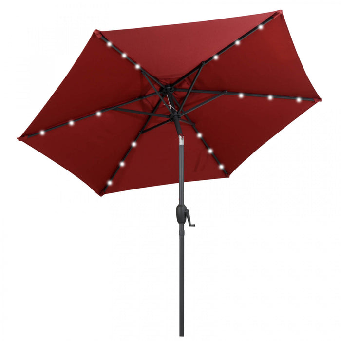 Parasol solaire Costway 7,5 ft avec lumieres LED, inclinaison par bouton-poussoir, manivelle, rouge