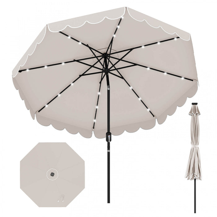Parasol solaire Costway 9,3 FT style marche exterieur avec 24 LED, bordures, beige