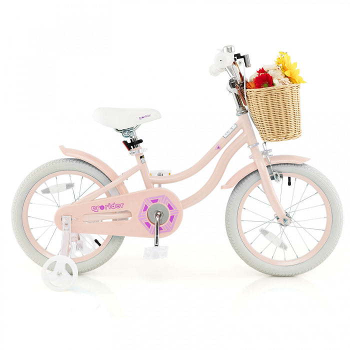 Costway 16\" Velo Enfant Avec Roues D'entrainement Reglable Guidon Siege Frein A Main Rose