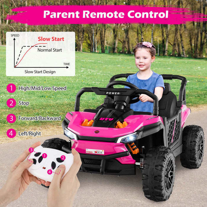 Costway 12v Kids Ride Sur Camion Avec Telecommande Parentale 3 Vitesses Et Fonction Avant Inverse Rose