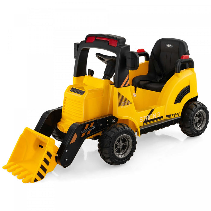 Costway 12v Enfants Rouler Sur Le Tracteur De Construction Avec Corne & Musique & Queue Led Lumieres Jaune