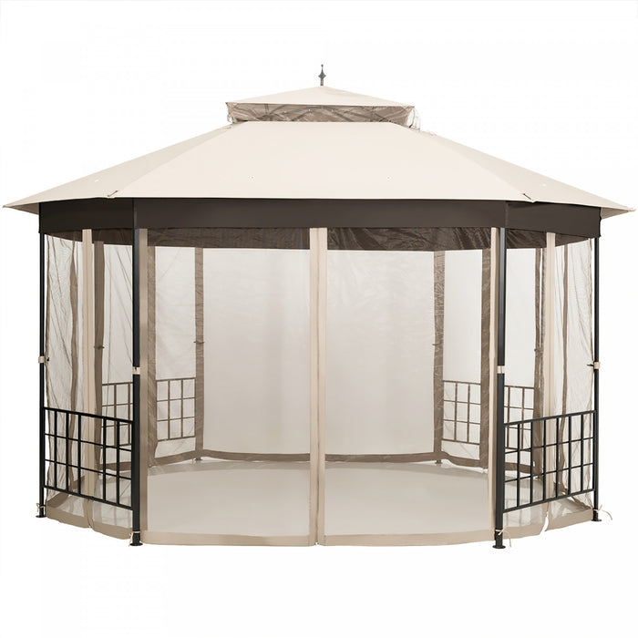 Marque Costway 304,8 Cm X 365,7 Cm Gazebo De Patio Octogonal Avec Double Auvent Et Parois Laterales En Filets