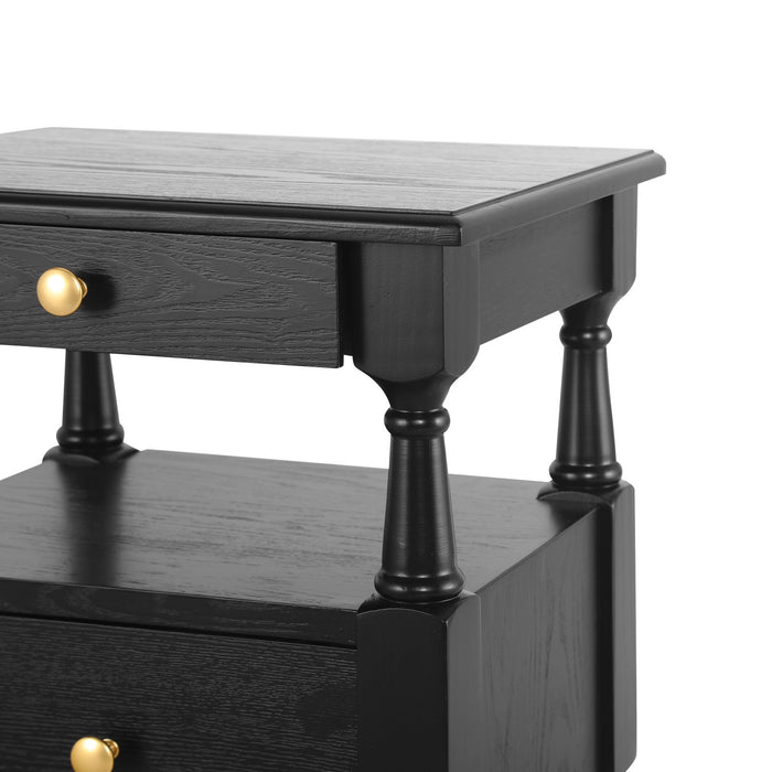 Aspen Lot de 2 Tables de Nuit avec Tiroirs et Etageres Ouvertes, Noir