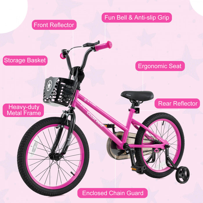 Costway 16\" Velo Pour Enfants Avec Roues D'entrainement Guidon Reglable Et Frein A Main De Siege Rose