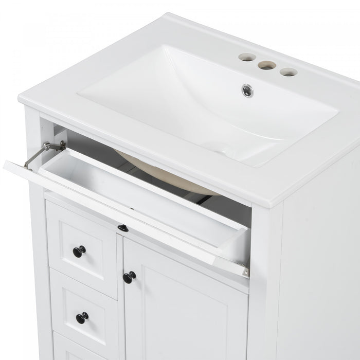 Scott Meuble-lavabo de 24\" avec vasque en ceramique et pieds en bois caoutchouc, Blanc
