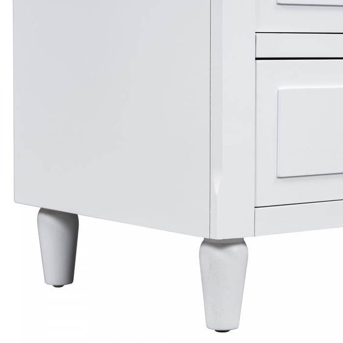 U_Style Table de Nuit Peinte 28 po avec 3 Tiroirs a Glissiere Douce et Pieds en Bois de Caoutchouc, Blanc
