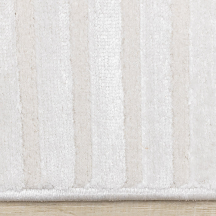 Carpette Leonardo blanche et grise à motif de rayures modernes - 5 pi 3 po x 7 pi 7 po