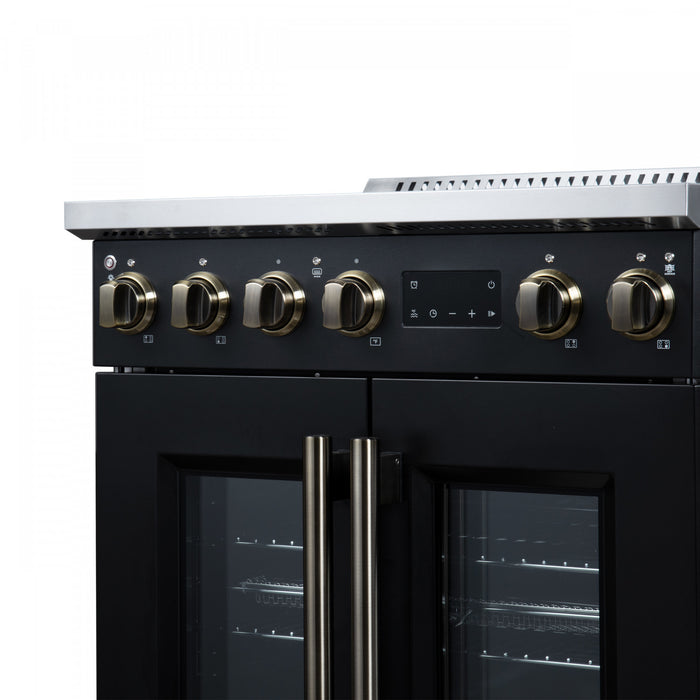 Cuisiniere a induction Torino de 30 po, noire, avec portes francaises, 4,32 pi³ – FFSIN0950-30BLK