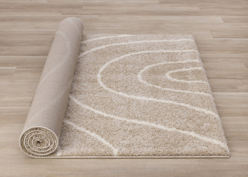 Tapis Fairmont aux lignes courbes creme taupe, 5'3\" x 7'7\"