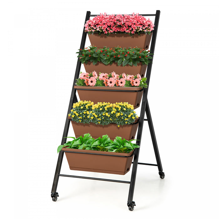 Costway 5-tier Vertical Raised Garden Bed Elevated Planter Avec Roues Et Boites A Conteneurs