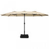 Costway 15FT Double-Sided Twin Patio Umbrella Outdoor Market with Crank & Base Beige
