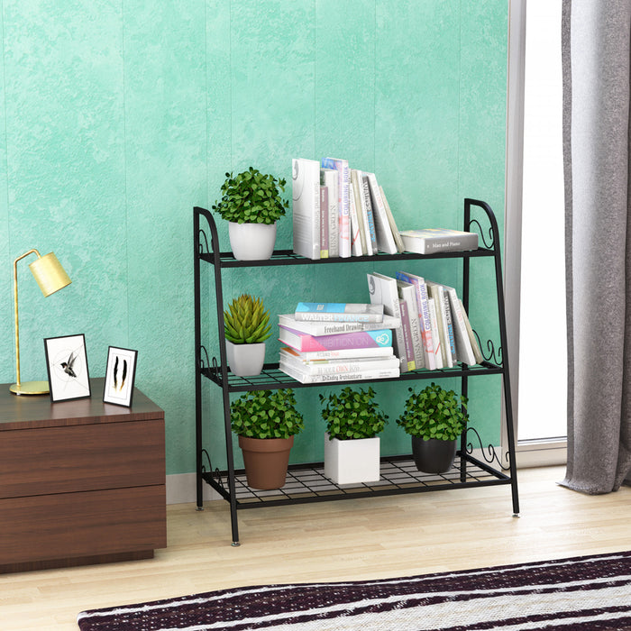 Support De Fleurs A 3 Couches En Metal, Etagere De Plantes Avec Accoudoirs Pratiques Et Trous Rectangulaires, Pour Fleurs Et Legumes, Echelle A Fleurs Multifonctionnel Pour Balcon
