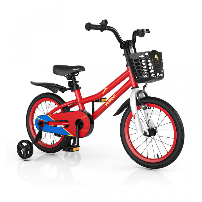 Velo Costway 16\" Pour Enfants Avec Roues D'entrainement Amovibles Et Panier Pour 4-7 Ans Rouge