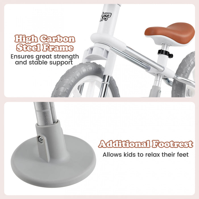 Honeyjoy 12\" Equilibre Velo 2 Roues Velo Pour Enfants Avec Siege Reglable Blanc