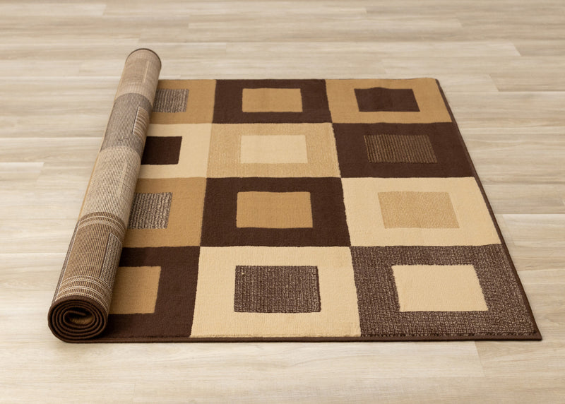 Tapis Florence a carreaux superposes marron et beige, 5'3\" x 7'5\"