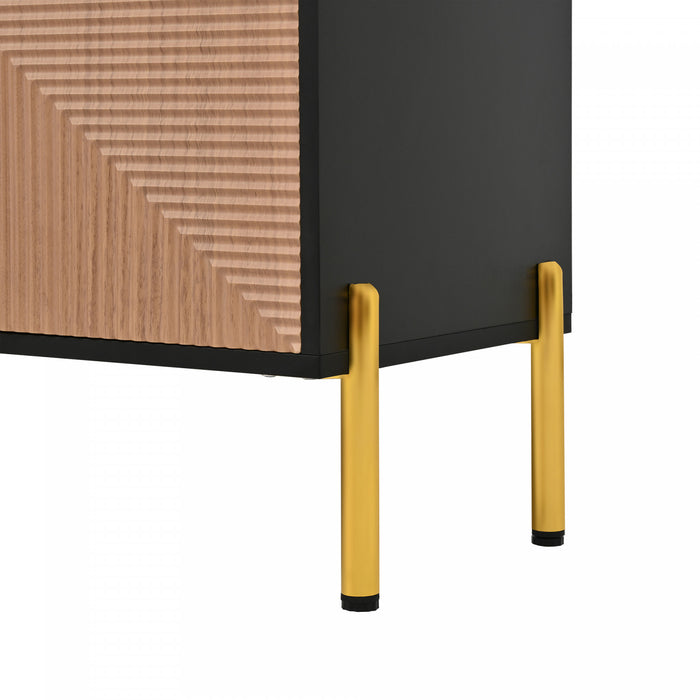 Arcadia Meuble TV Moderne 70.5 po avec Portes Texturees et Pieds Dores, Noir/Bois