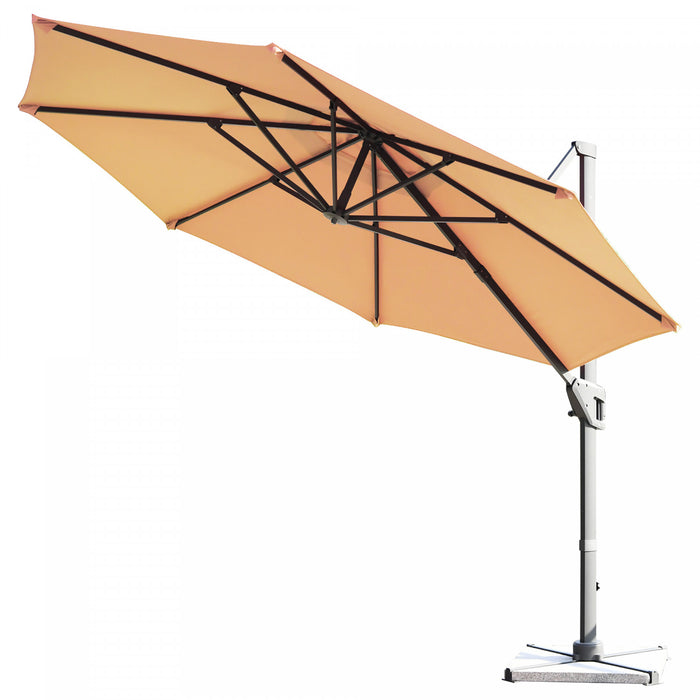 Costway Parasol deporte 11ft pour terrasse a rotation cantilever, aluminium, inclinable, base croisee, beige