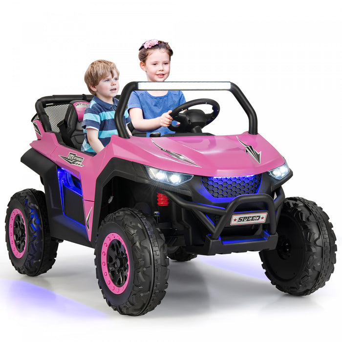 Costway 12v 2 Places Enfants Roulent Sur La Suspension De Vehicule Electrique UTV RC W / Lumieres Et Musique