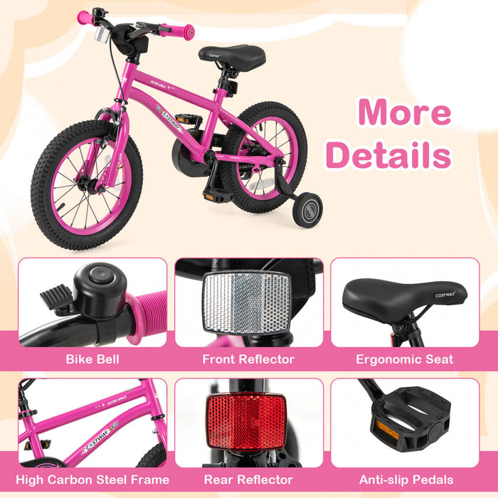Velo Costway 14 Pouces Pour Enfants De 3 A 5 Ans Avec Selle Reglable Et Guidon Antiderapant Rose