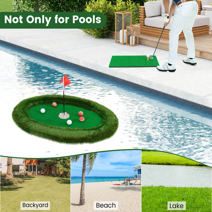 Costway Oval Flottant De Golf Vert Comprend Le Tapis De Golf Frappant 6 Balles De Golf Drapeau De Golf