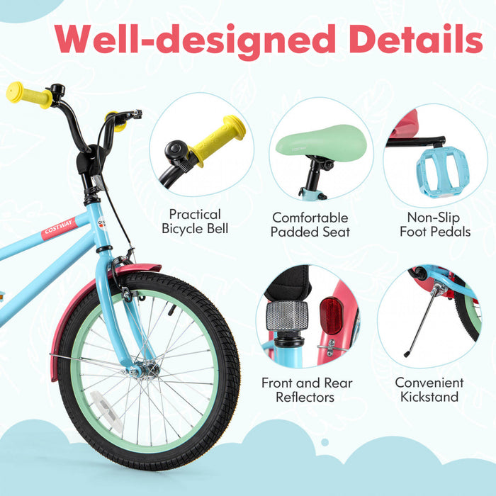 Costway 18\" Velo Pour Enfants Avec Guidon De Selle Reglable Roues D'entrainement Amovibles Frein A Main Rouge